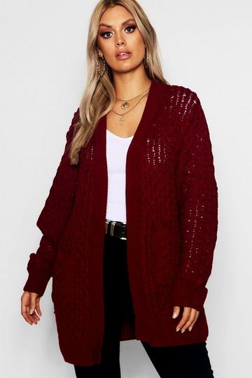 Wine Red Plus Crochet Knitted Oversized Cardigan