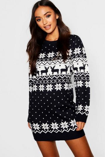 Petite Fairisle Christmas Jumper Dress navy
