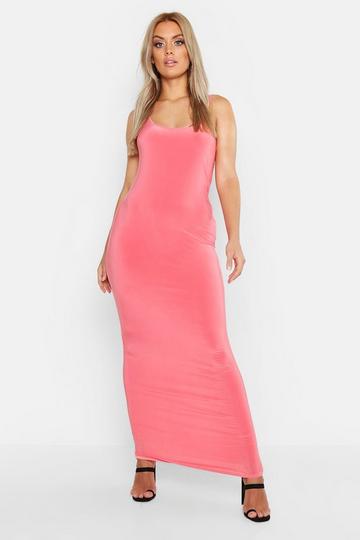 Coral Pink Plus Slinky Strappy Maxi Dress