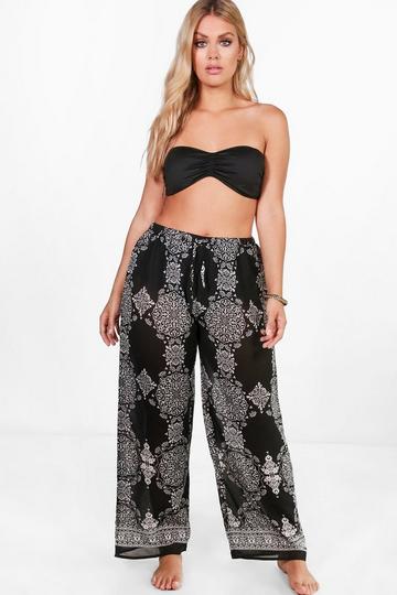 Plus Sasha Border Print Beach Trouser black