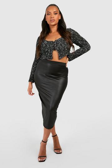 Plus PU Midi Skirt black