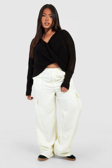 Plus Wrap Front Knitted Sweater black