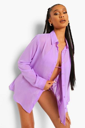 Lilac Purple Essentials Chiffon Beach Shirt