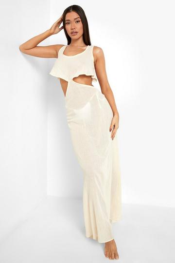 Cheesecloth Frill Cut Out Beach Maxi Dress stone