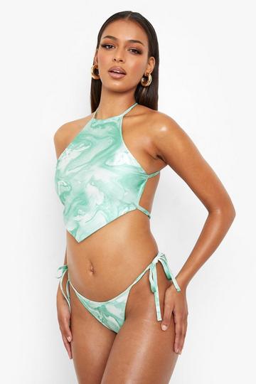 Marble Print High Leg Brief green