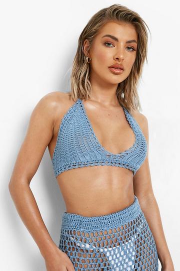 Crochet Halterneck Beach Bralet ice blue