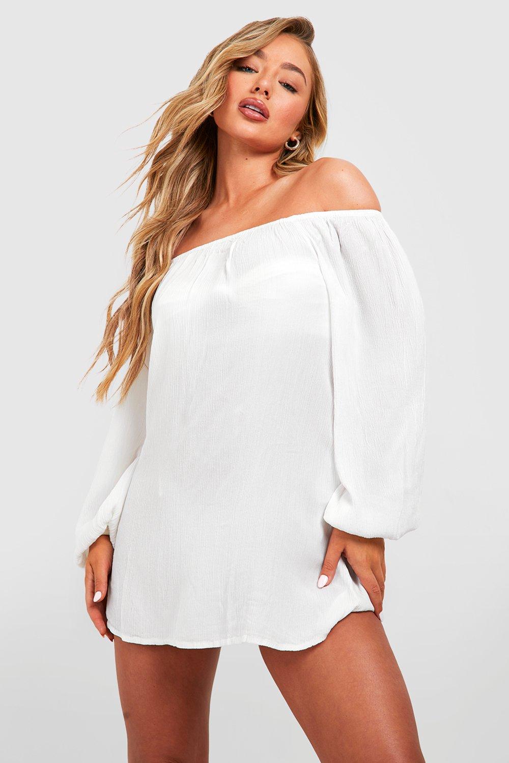 White bardot cheap beach dress