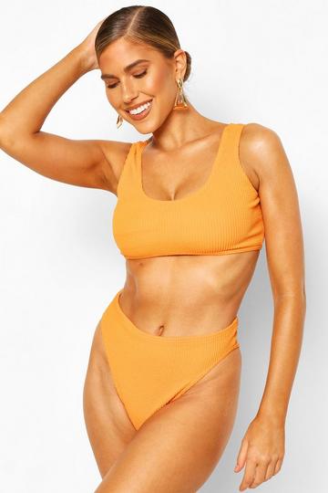 Orange Crinkle Scooped Bikini Crop Top