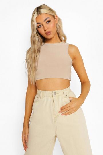Tall Slinky Racer Neck Super Crop Top taupe