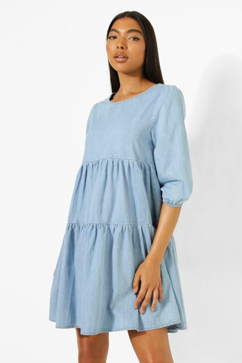 white denim smock dress