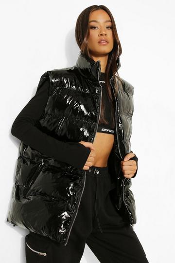 Tall High Shine Oversized Gilet black