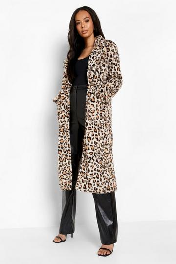 Tall Faux Leopard Fur Coat brown