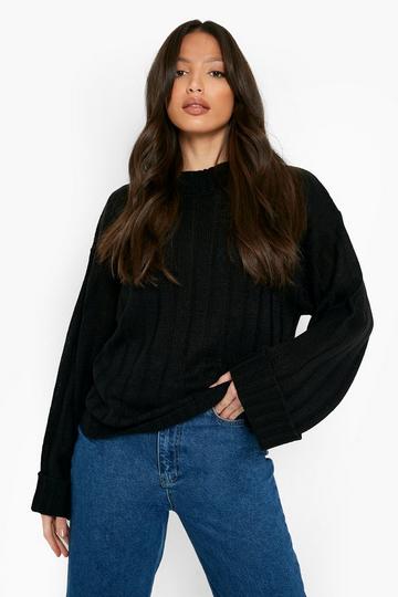 Tall Recycled Wide Rib Turn Up Cuff Sweater black
