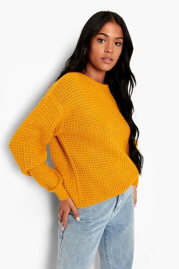 Mustard Yellow Tall Basic Recycled Waffle Knit Sweater