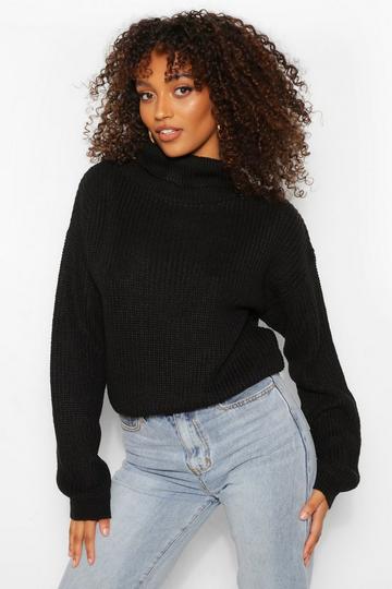 Black Tall Basic Recycled Turtleneck Crop Sweater