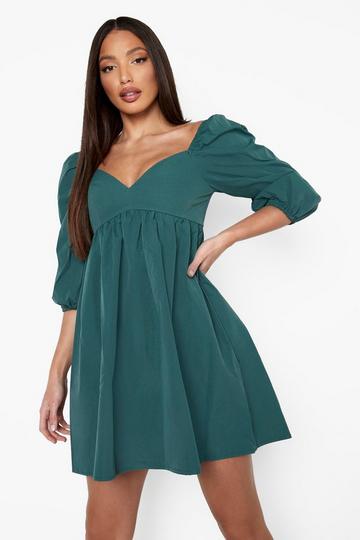 Teal Green Tall Woven Structured Smock Dress