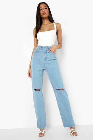 Tall Light Wash Distressed Split Hem Jeans light wash