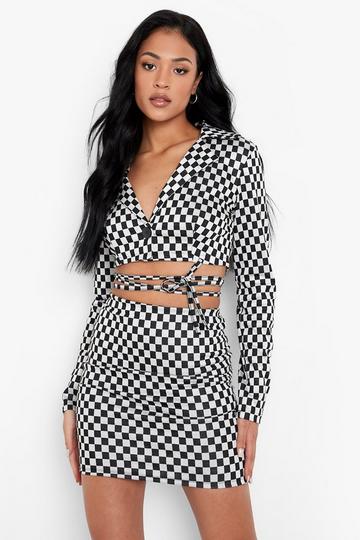 Tall Crop Check Boxy Blazer black