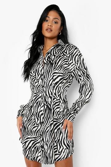 Tall Zebra Print Cinched In Waist Shirt Dress black