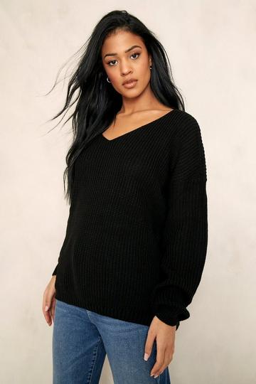 Black Tall Basic V-Neck Longline Sweater