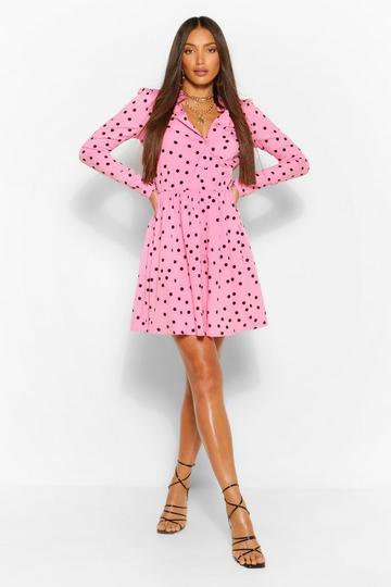 Pink Tall Polka Dot Skater Shirt Dress