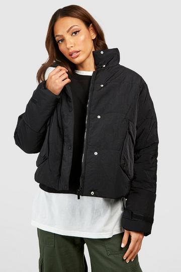 Womens Puffer Jacket Shine Bubble Cropped Coat Size 12 8 10 14 16 Black