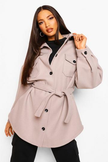 Grey Tall Wool Belted Shacket Coat