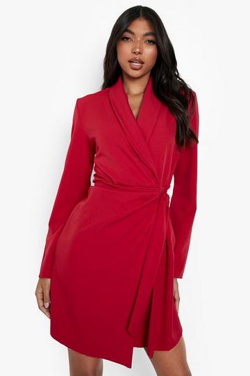 Tall Woven Ruched Side Tie Blazer Dress berry