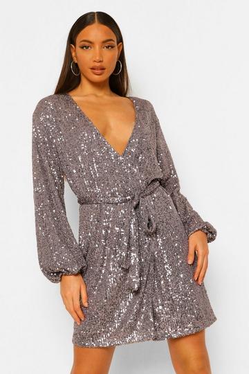 Tall Belted Sequin Dress grey