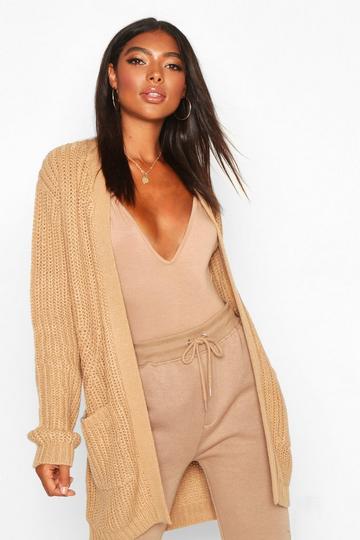 Camel Beige Tall Chunky Cardigan With Pockets
