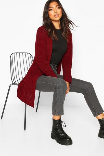 Wine Red Tall Chunky Cardigan With Pockets