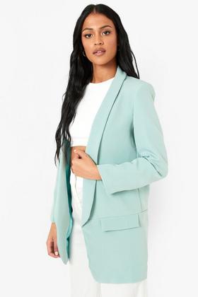 Jersey Knit Double Breasted Blazer And Pants Suit Set