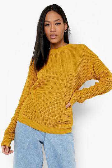 Tall Basic Waffle Knitted Sweater mustard