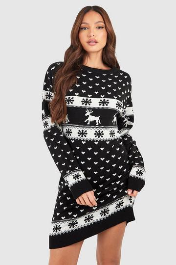 Black Tall Reindeers & Snowman Christmas Jumper Dress