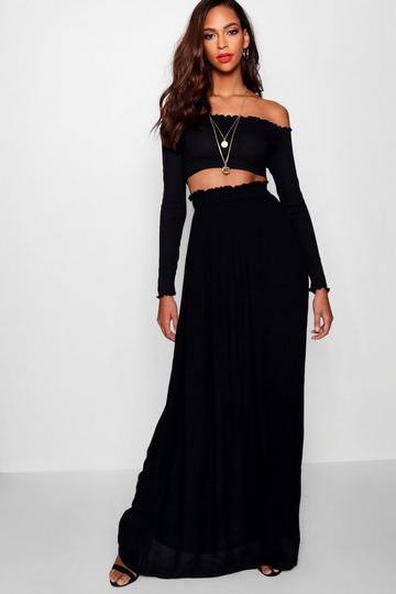 Black Tall Woven Shirred Waist Maxi Skirt