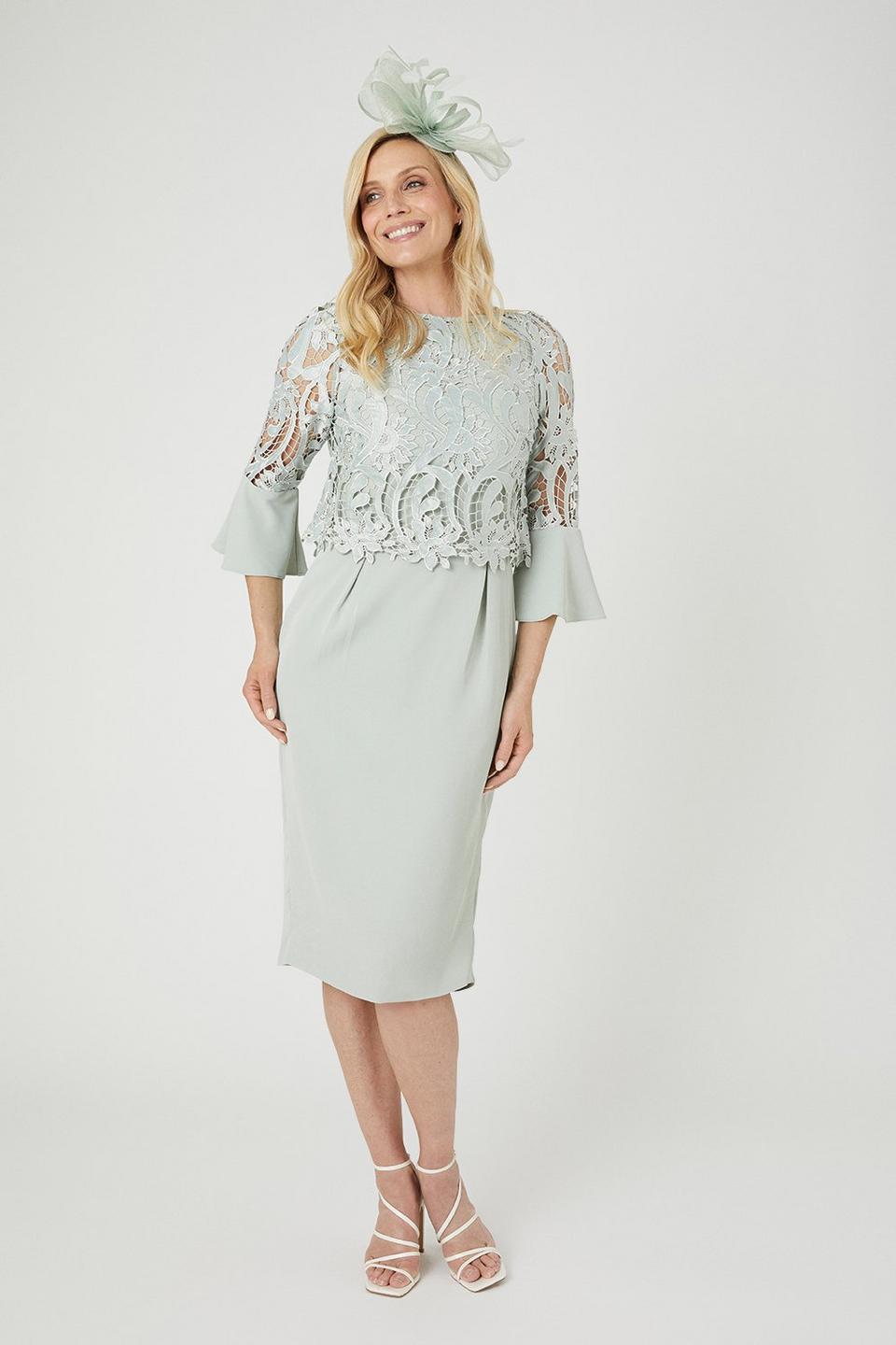 Dresses | Pencil Dress With Satin Lace Bodice & Flare Cuff | Coast