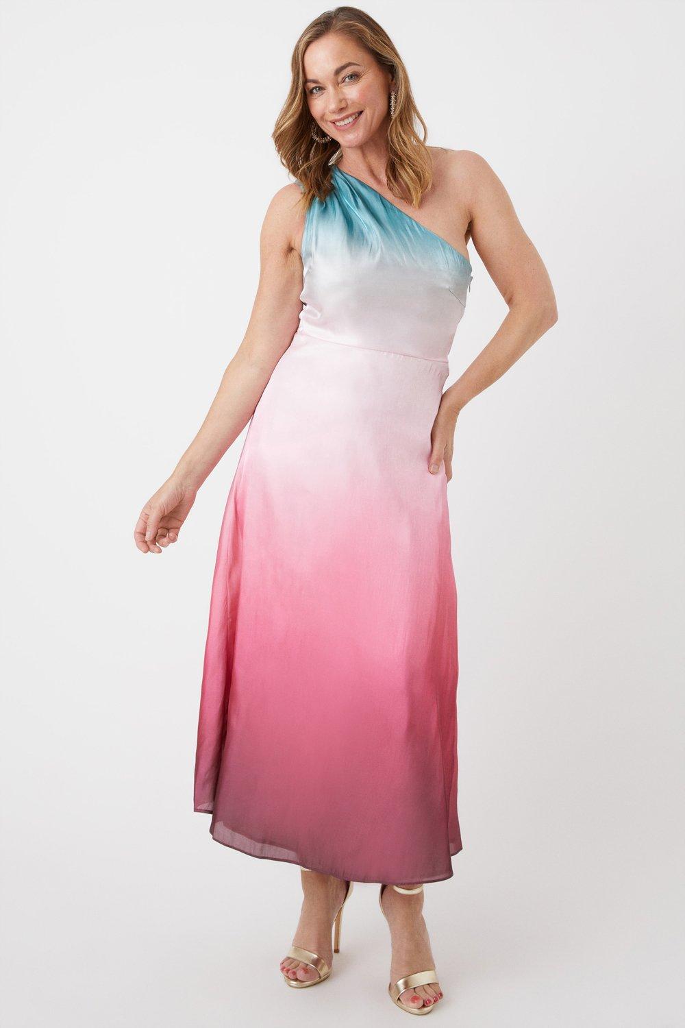 One shoulder outlet ombre dress