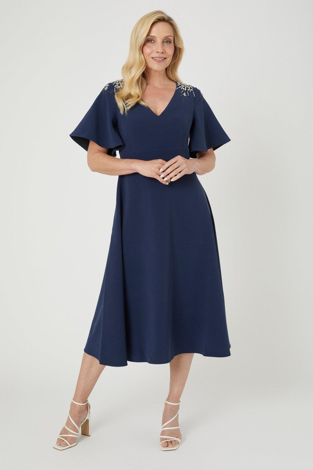 Dresses Premium Flutter Sleeve Embellished Midi Dress Coast